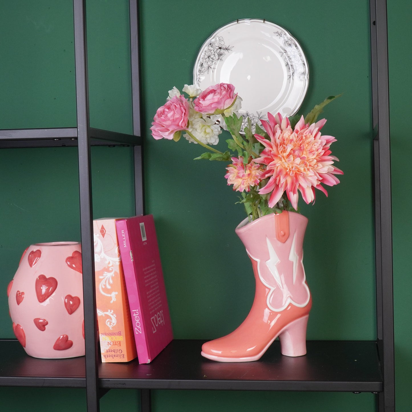 Flower Vase- Boot Vase- Ceramics- Pink/ Orange-16,5x10.5x26,5cm