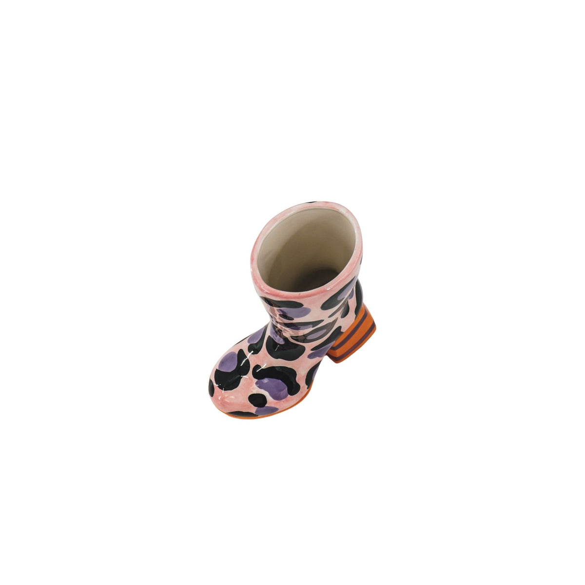 Flower Vase- Boot with Leopard Print Vase- Ceramics- Pink/ Orange-18x8x24 cm