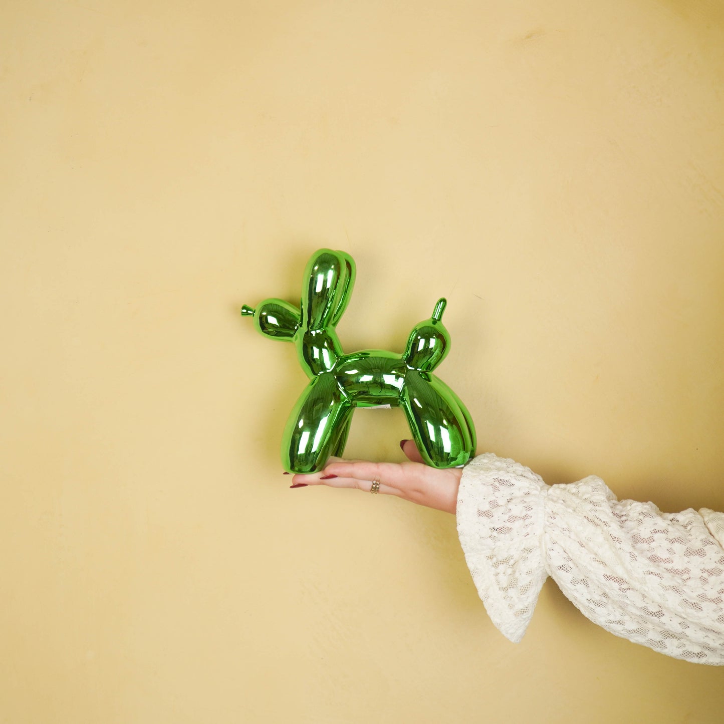 Ornament- Balloon Dog Statue- Ceramic- Metallic Green- 20x9x19 cm