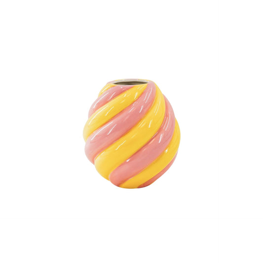 Flower Vase- Swirl Vase-Ceramic- Yellow/ Light Pink- 20x20x21,5 cm