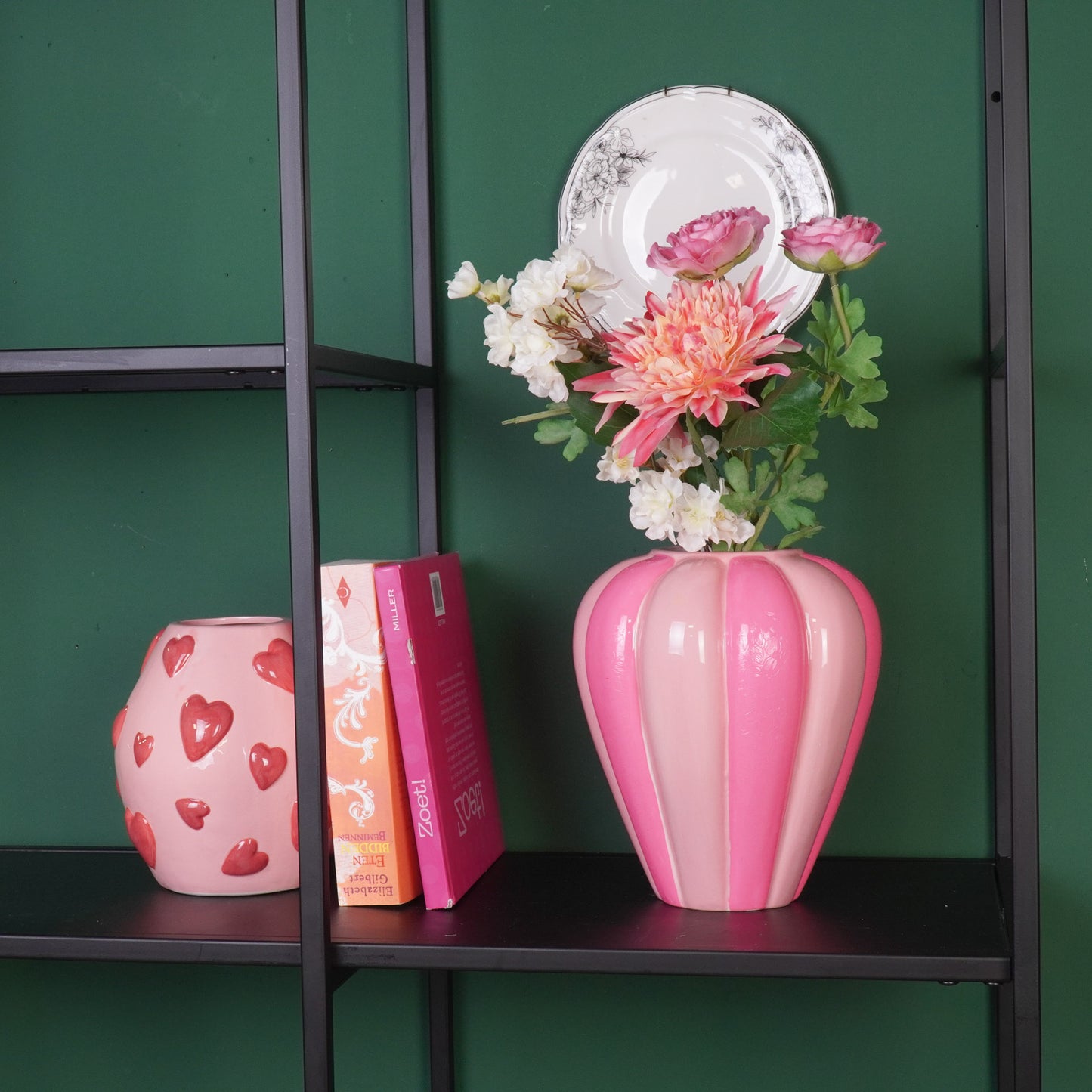 Flower Vase- Swirl Vase-Ceramic- Neon Pink/ Light Pink- 20x20x21,5 cm