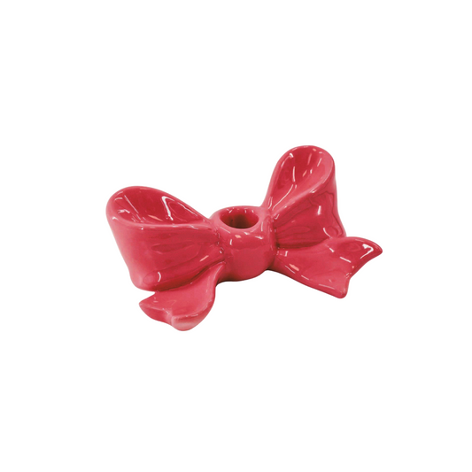 Candle Holder- Bow- Ceramic- Red- 18x9x7 cm