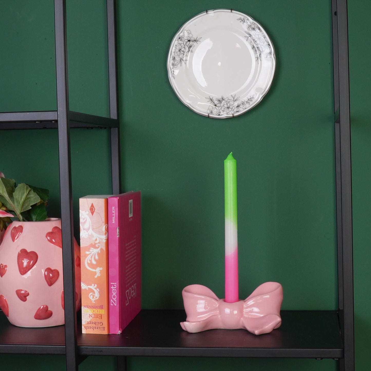 Candle Holder- Bow- Ceramic- Pink- 18x9x7 cm