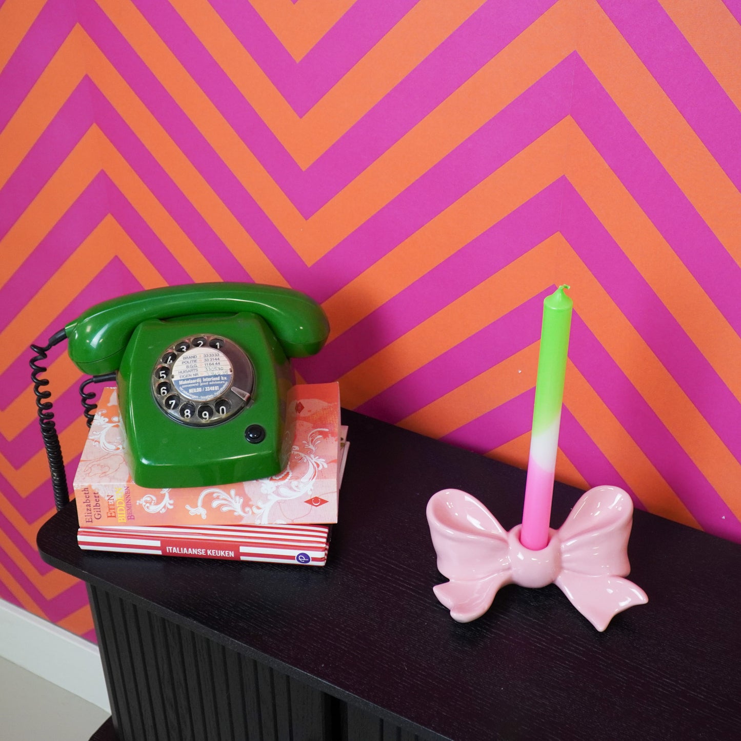 Candle Holder- Bow- Ceramic- Pink- 18x9x7 cm