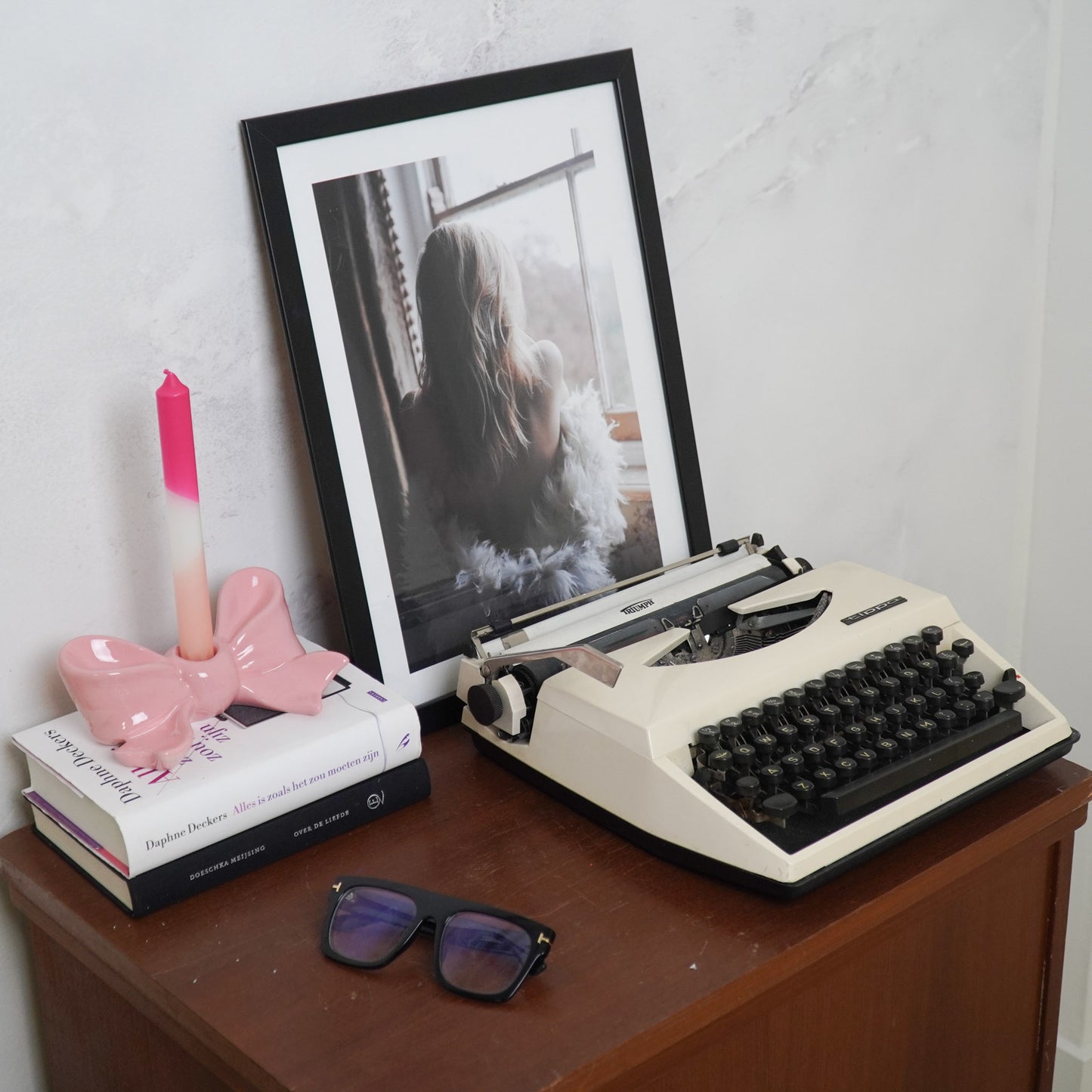 Candle Holder- Bow- Ceramic- Pink- 18x9x7 cm