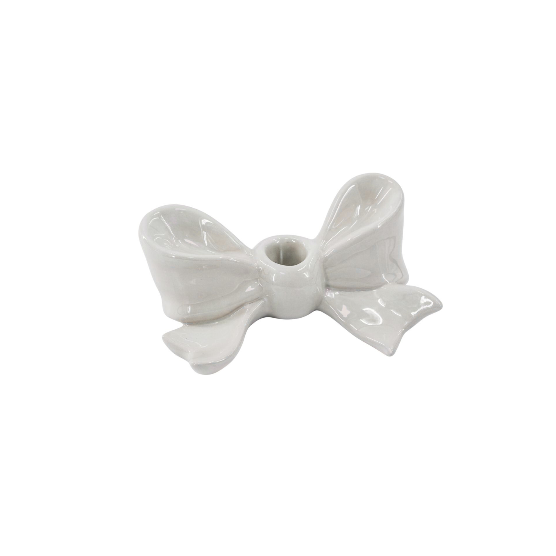 Candle Holder- Bow- Ceramic-White- 18x9x7 cm