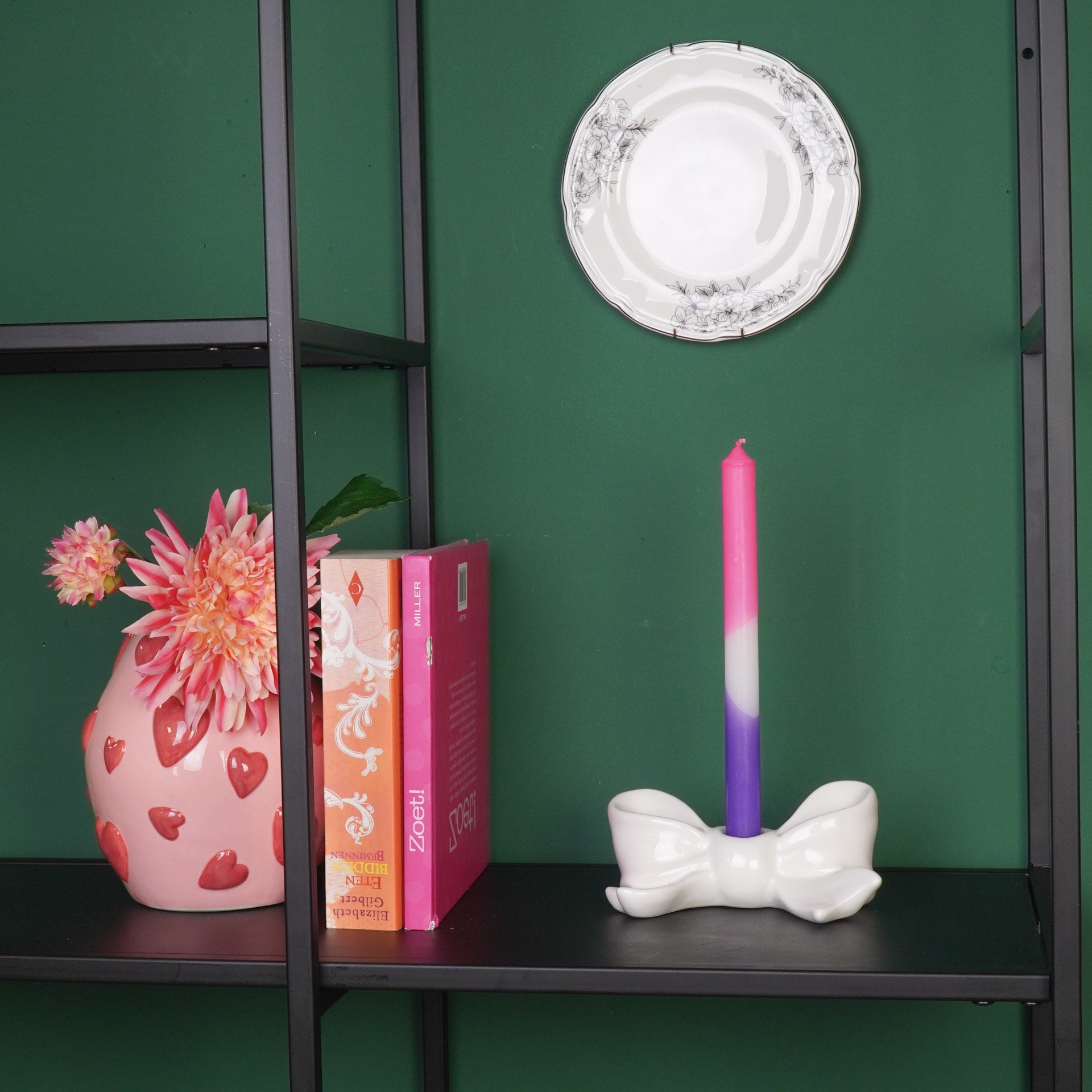 Candle Holder- Bow- Ceramic-White- 18x9x7 cm
