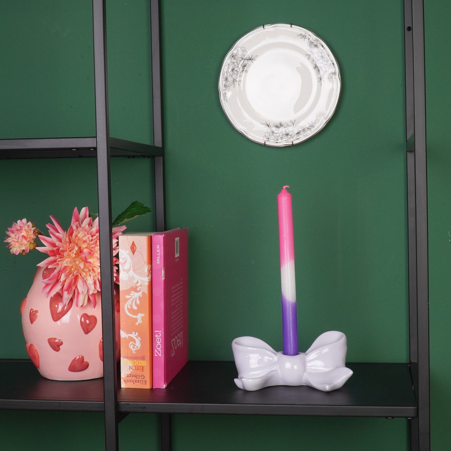 Candle Holder- Bow- Ceramic- Lilac- 18x9x7 cm