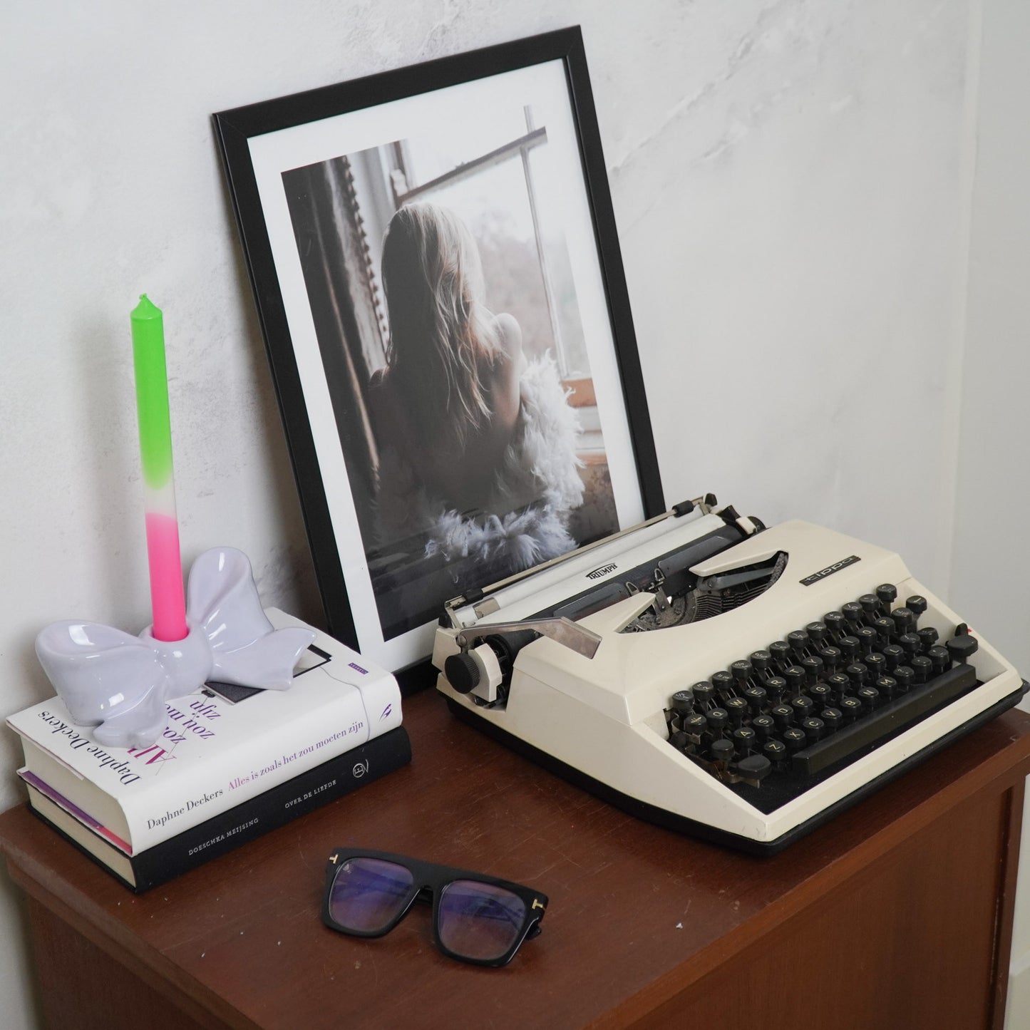 Candle Holder- Bow- Ceramic- Lilac- 18x9x7 cm