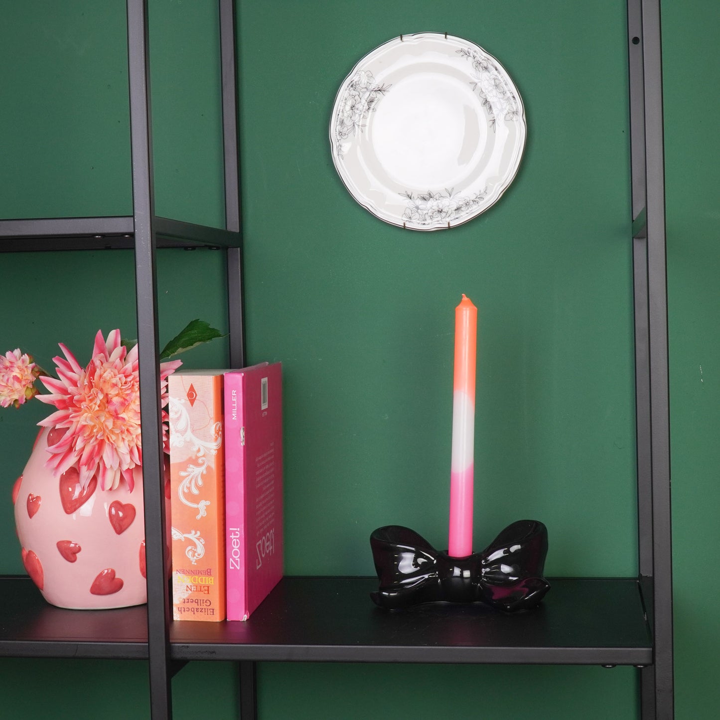 Candle Holder- Bow- Ceramic- Black- 18x9x7 cm