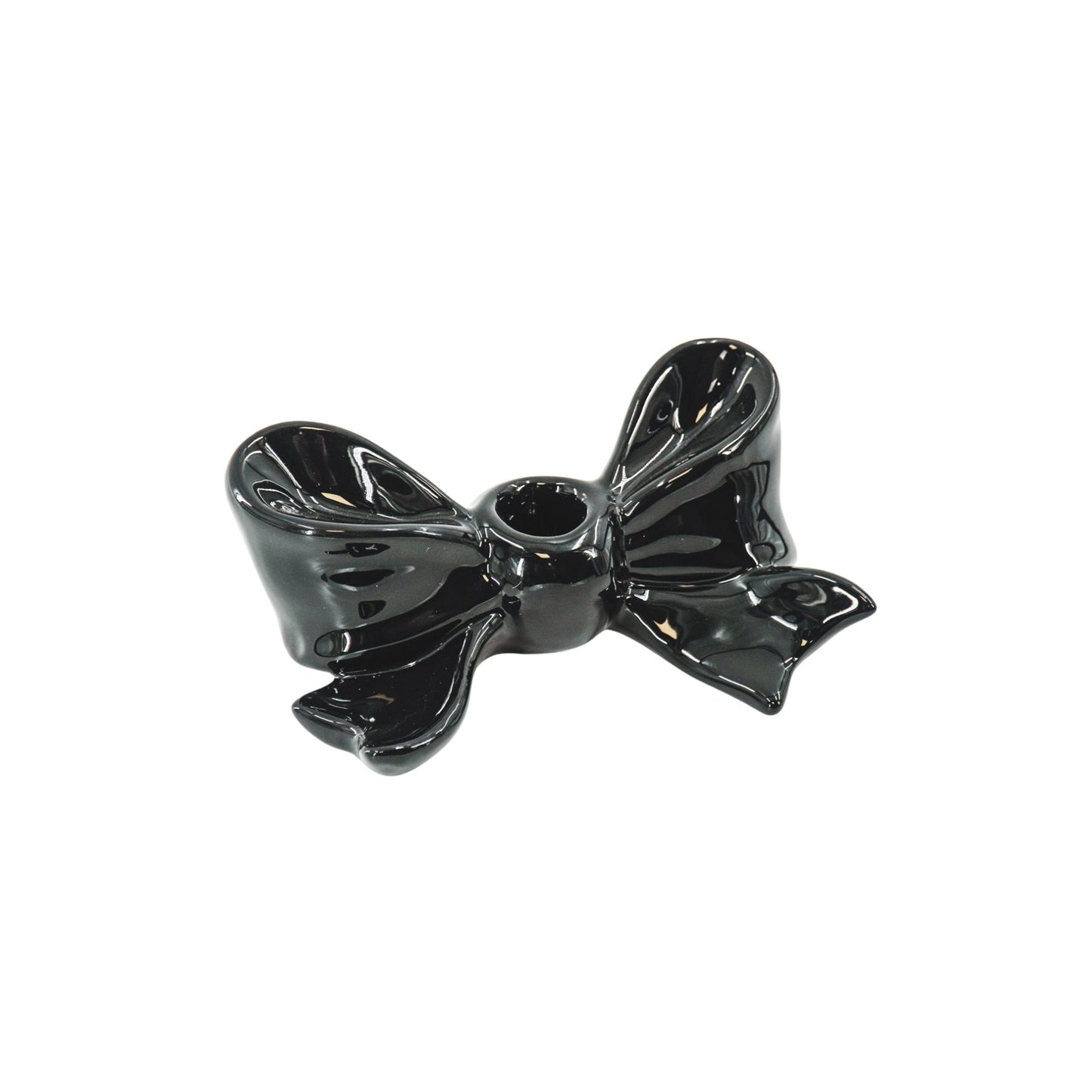 Candle Holder- Bow- Ceramic- Black- 18x9x7 cm