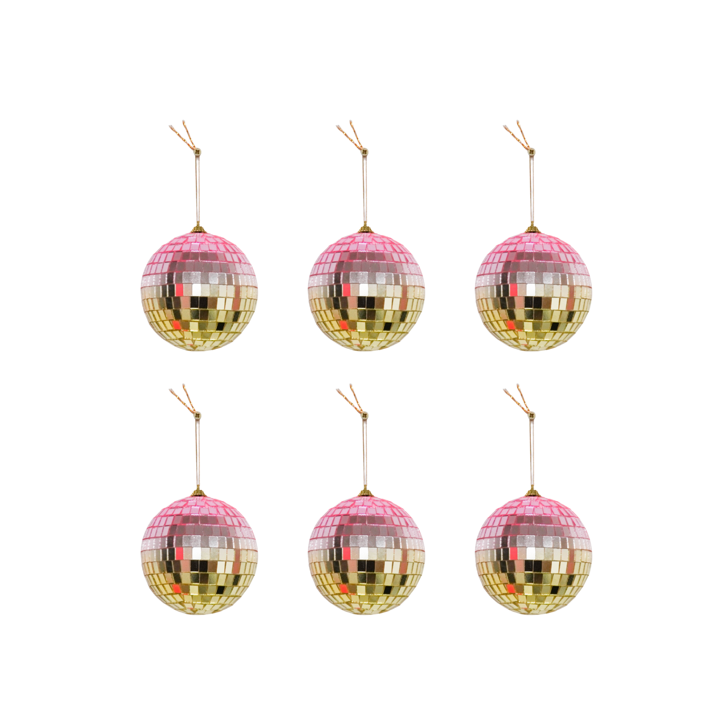 Christmas Decoration -  Christmas Hanger - Discoball - Foam - Set of 6 - Pink/Gold  - 6x6x6cm