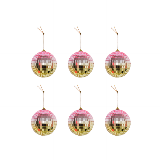 Christmas Decoration -  Christmas Hanger - Discoball - Foam - Set of 6 - Pink/Gold  - 6x6x6cm