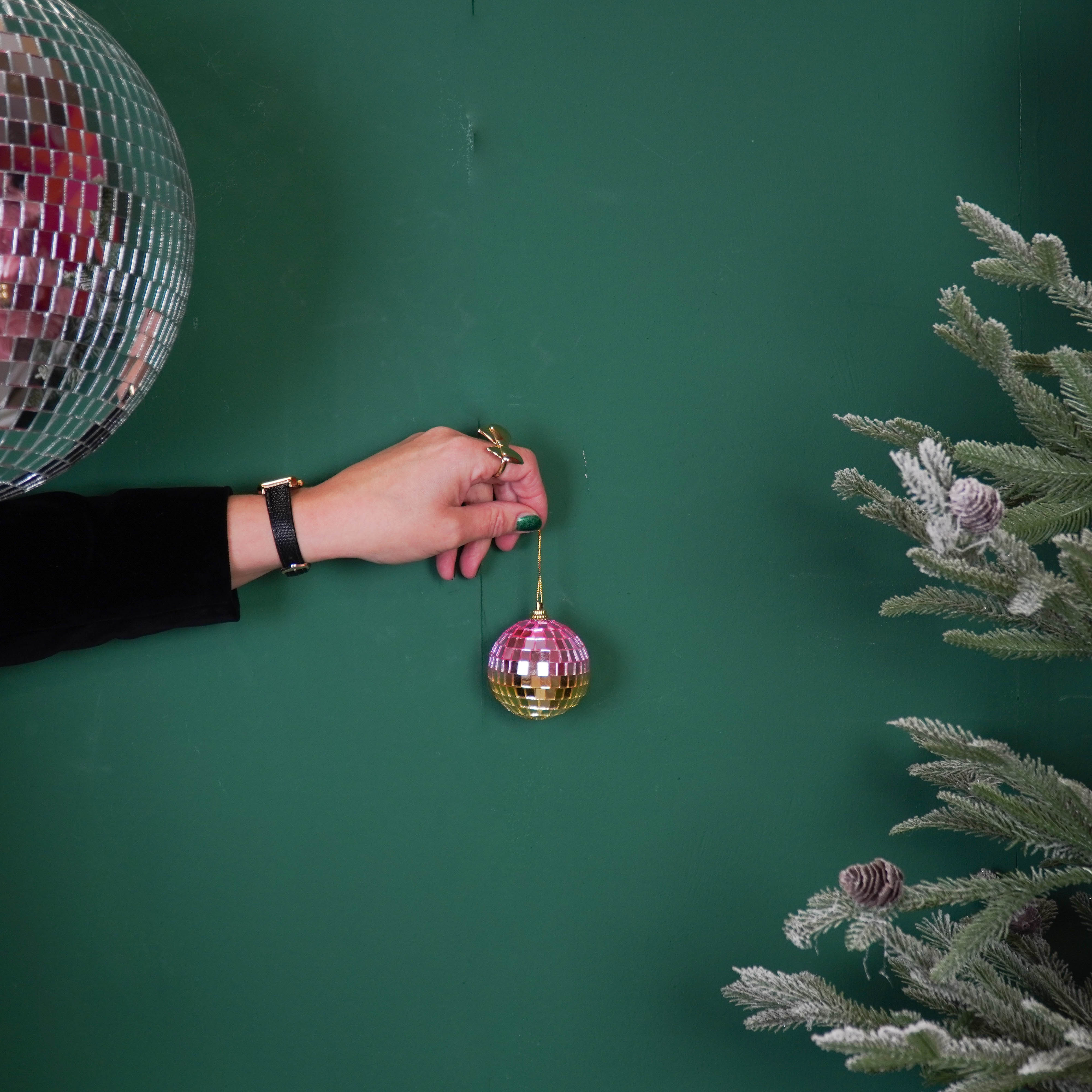 Christmas Decoration -  Christmas Hanger - Discoball - Foam - Set of 6 - Pink/Gold  - 6x6x6cm