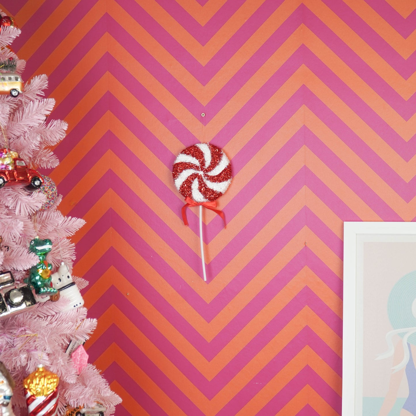 Decoration - Lolly Pop - Glitter - Red/White - 15x35cm