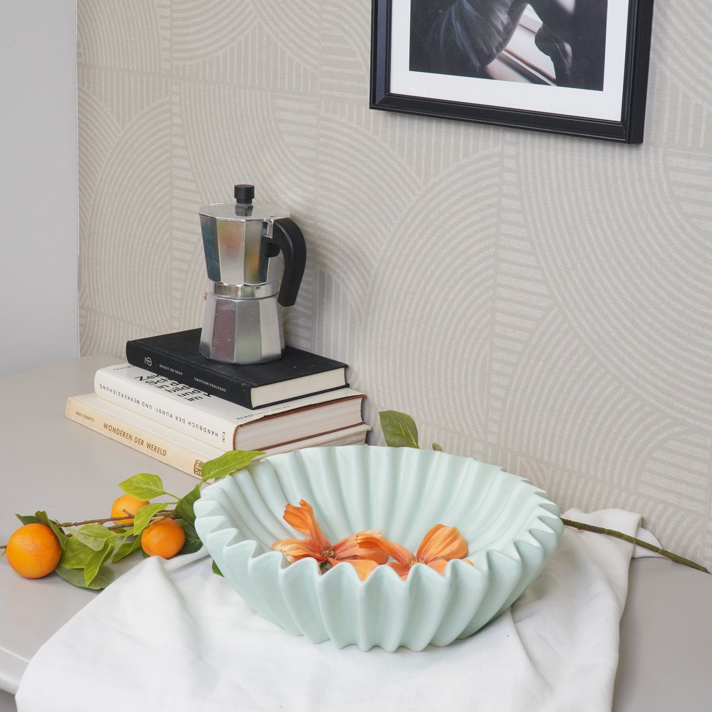 Bowl- Pleated Bowl - Ceramics- Mint- 29,5x29,5x9cm