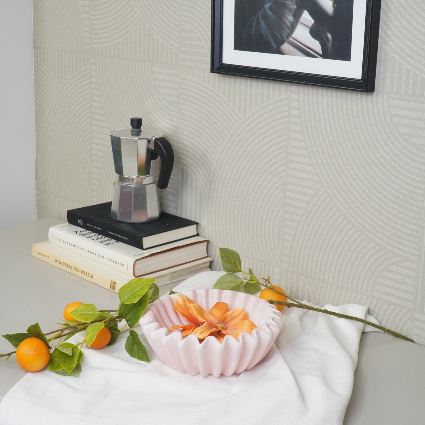 Bowl- Pleated Bowl - Ceramics- Light Pink- 20x20x7 cm