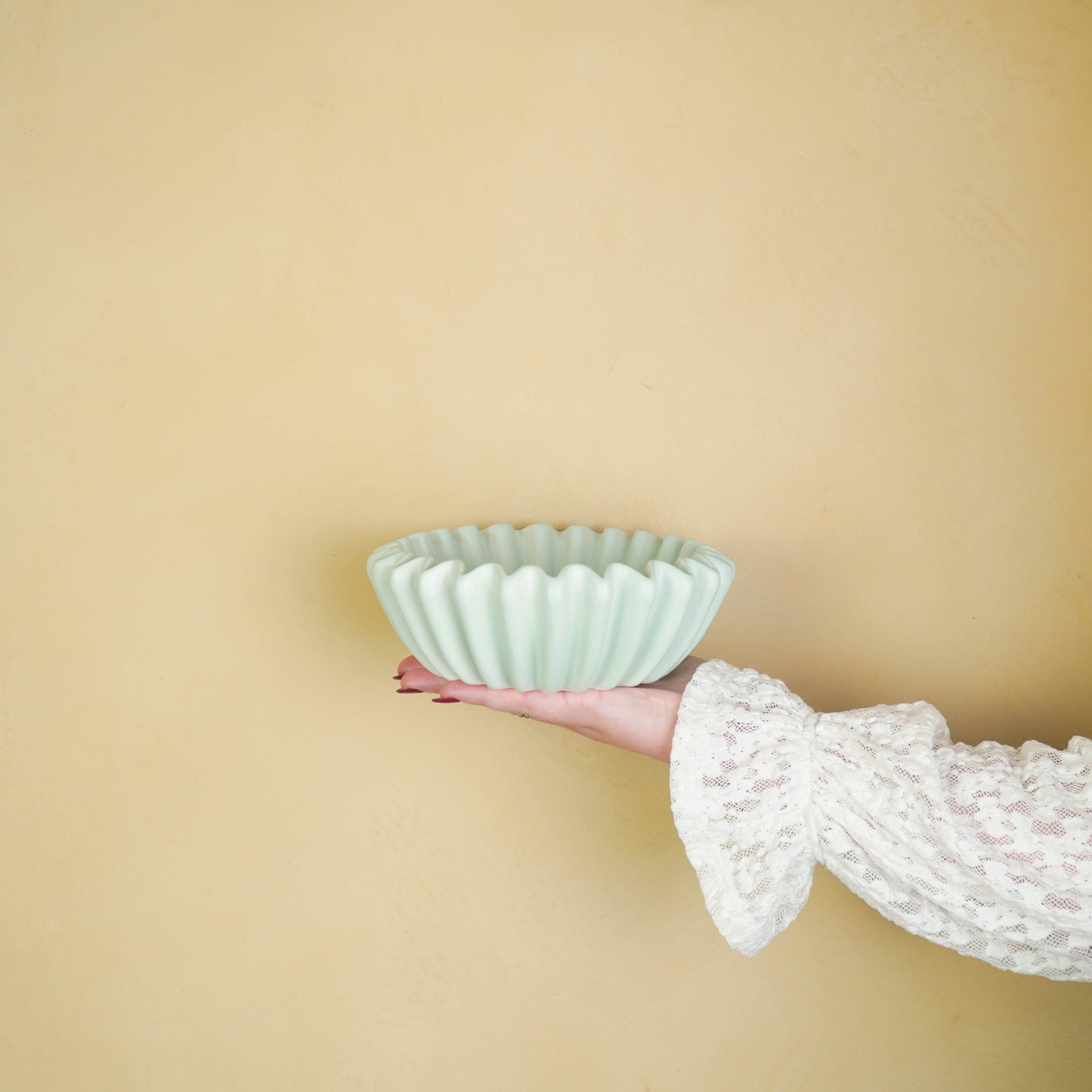 Bowl- Pleated Bowl - Ceramics- Mint- 20x20x7 cm