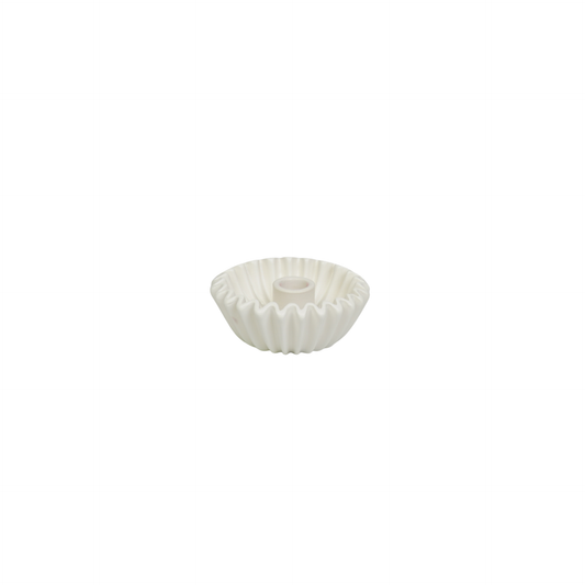 Pleated Candle Holder - White- 12x12x4,5 cm