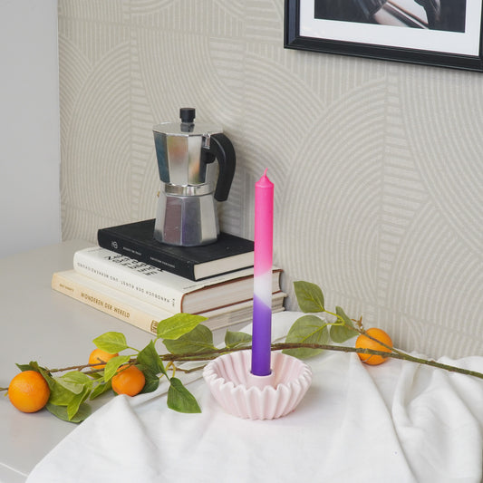 Pleated Candle Holder - Light Pink-12x12x4,5 cm