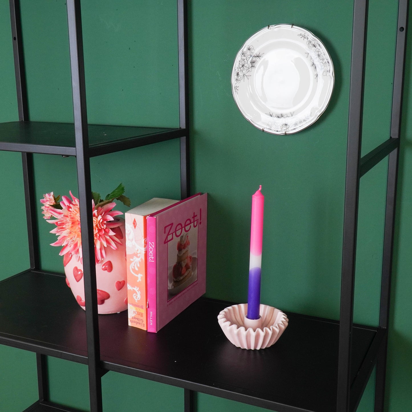 Pleated Candle Holder - Light Pink-12x12x4,5 cm