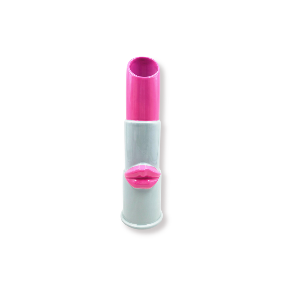 Vase - Lipstick - Ceramics - Mint/Pink - 11x10x35cm