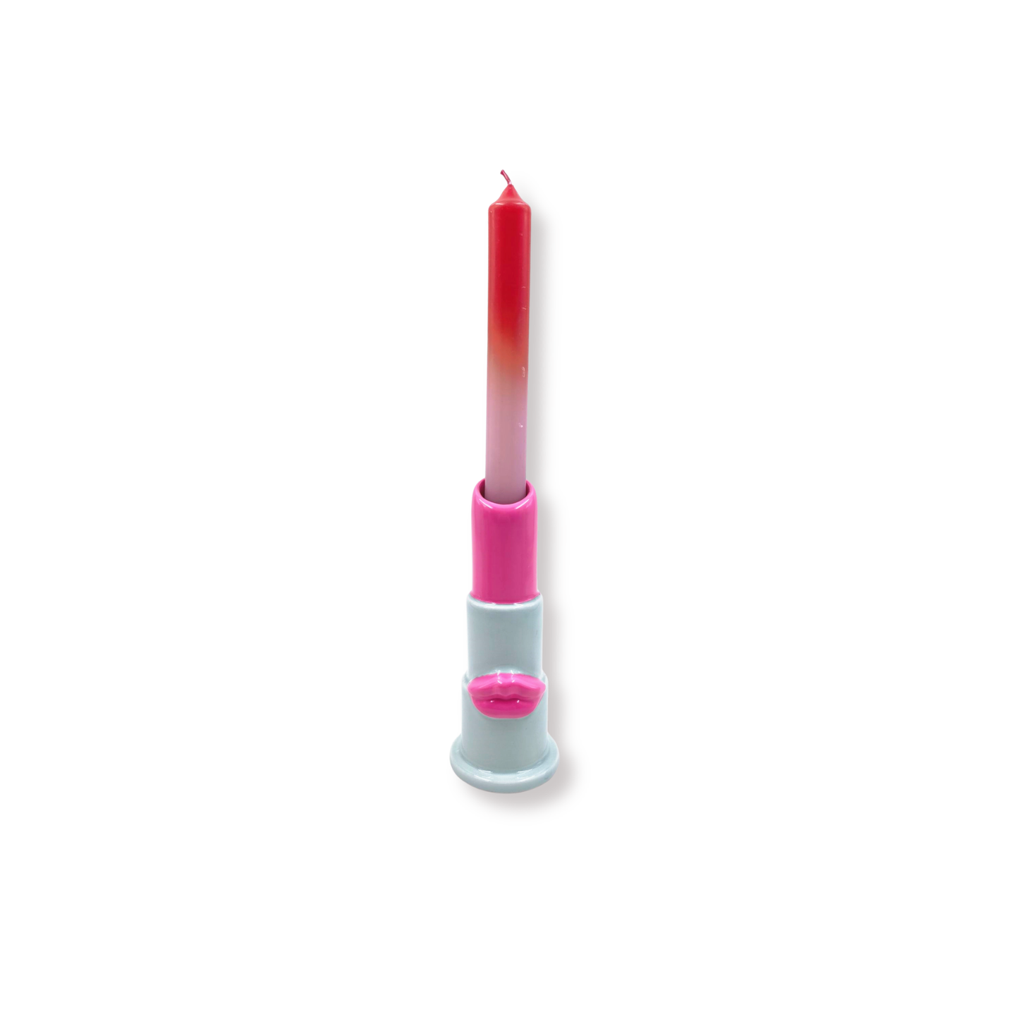 Candle holder  - Lipstick - Ceramics - Mint/Pink - 5x5x15cm
