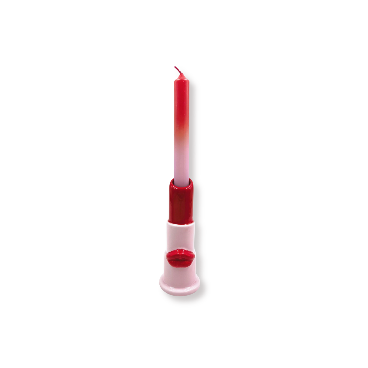Candle holder - Lipstick - Ceramics - Pink/Red - 5x5x15cm