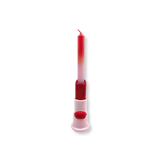 Candle holder - Lipstick - Ceramics - Pink/Red - 5x5x15cm