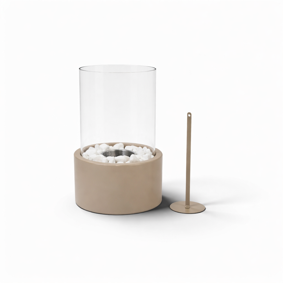 Table Fireplace - Round - Metal/Glass - Taupe - 18x18x26,5cm