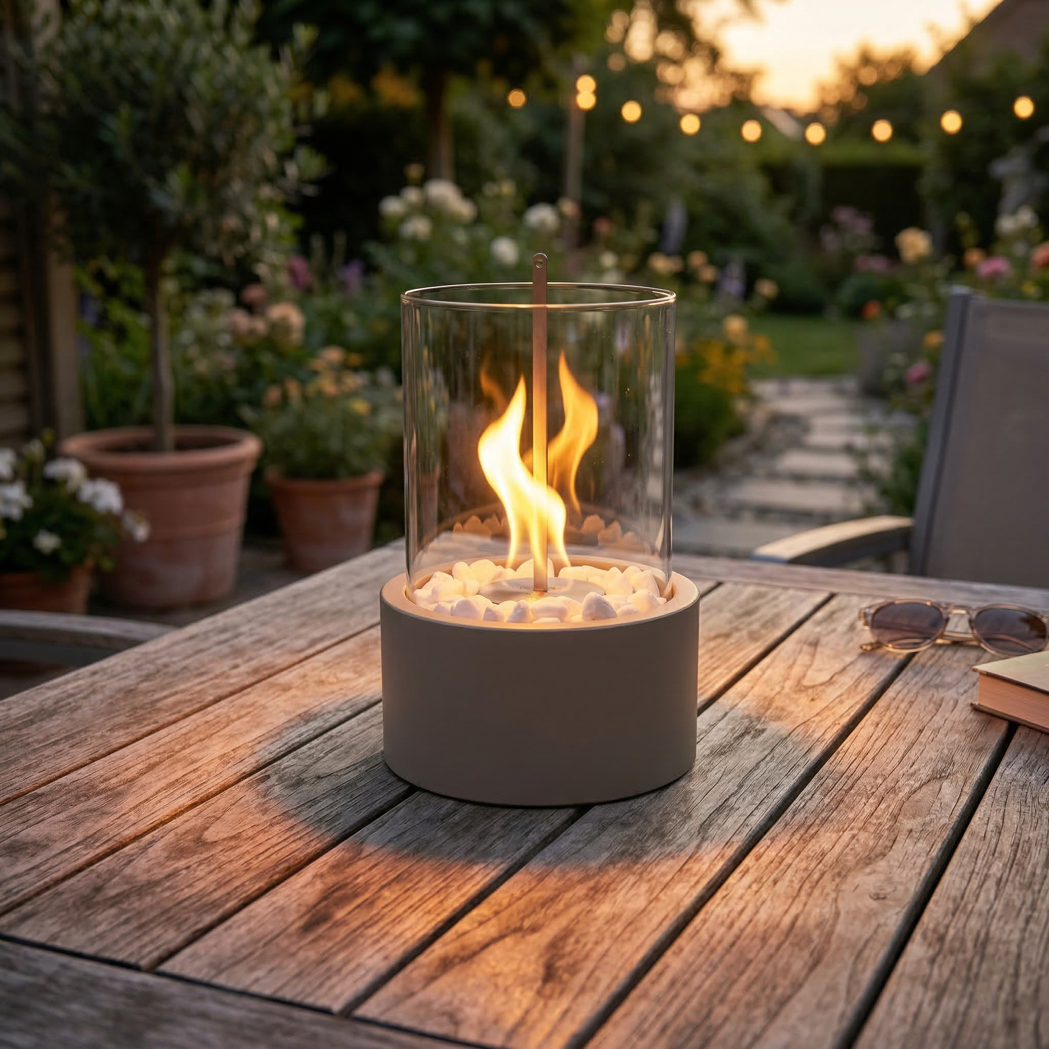 Table Fireplace - Round - Metal/Glass - Taupe - 18x18x26,5cm