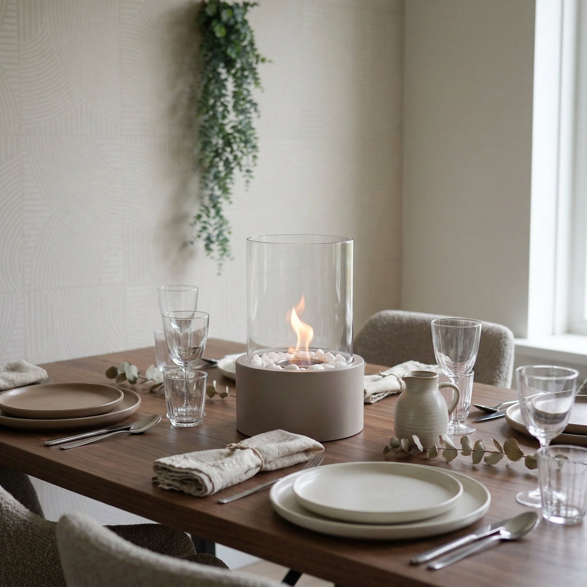 Table Fireplace - Round - Metal/Glass - Taupe - 18x18x26,5cm