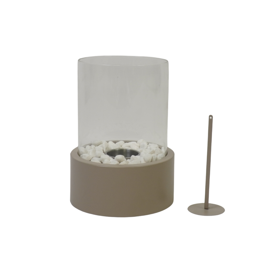 Table Fireplace - Round - Metal/Glass - Taupe - 21x21x28cm