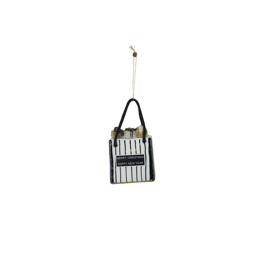 Xmas Hanger - Shopping bag- Black/ White/ Gold - 7x4x8,5cm