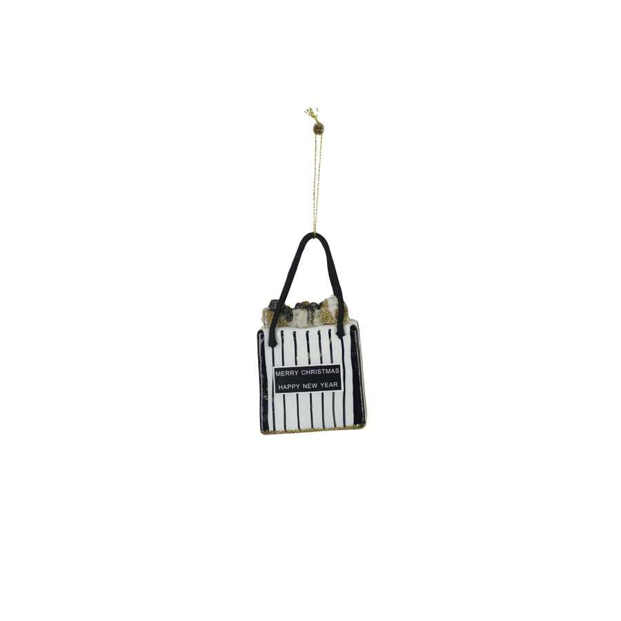 Xmas Hanger - Shopping bag- Black/ White/ Gold - 7x4x8,5cm
