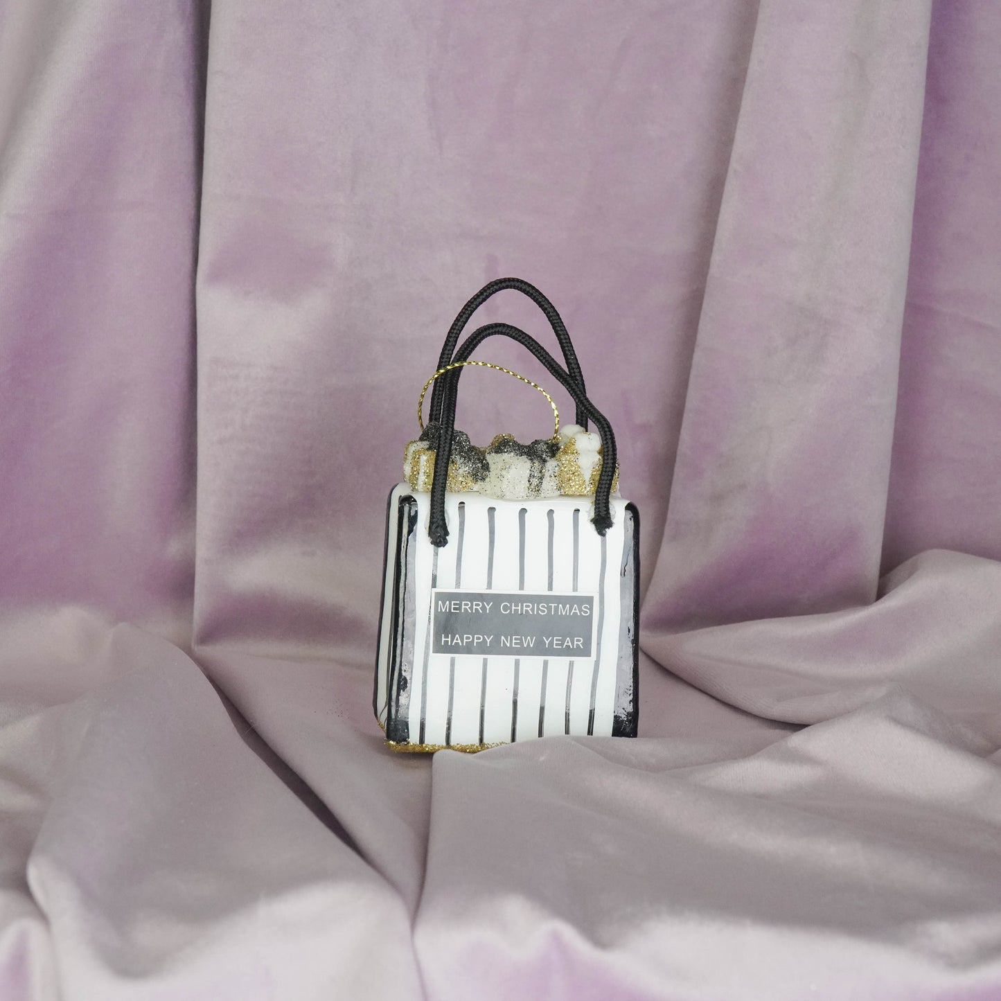 Xmas Hanger - Shopping bag- Black/ White/ Gold - 7x4x8,5cm