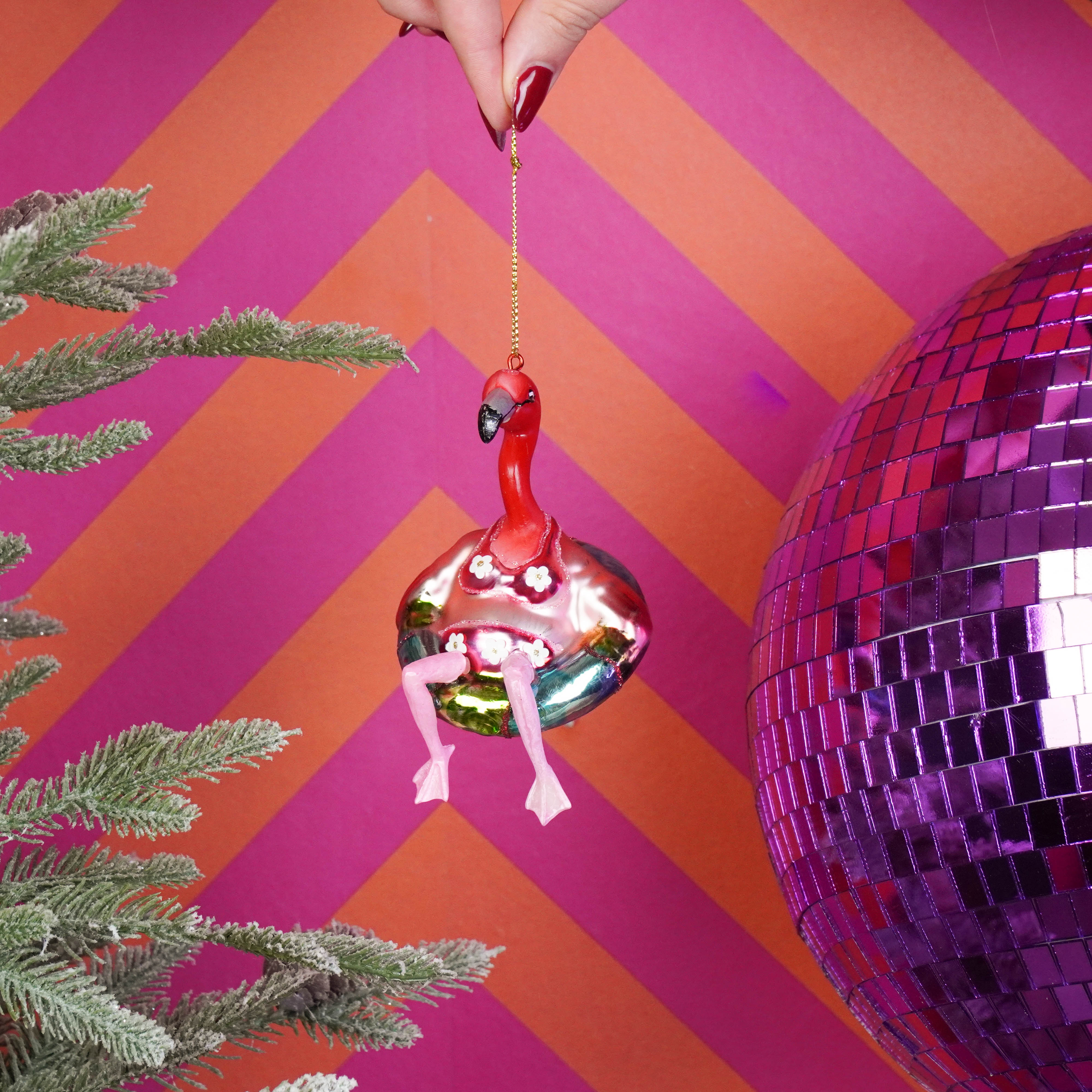 Xmas Hanger -Flamingo in bikini - Pink - 7,5x7,5x11,5cm