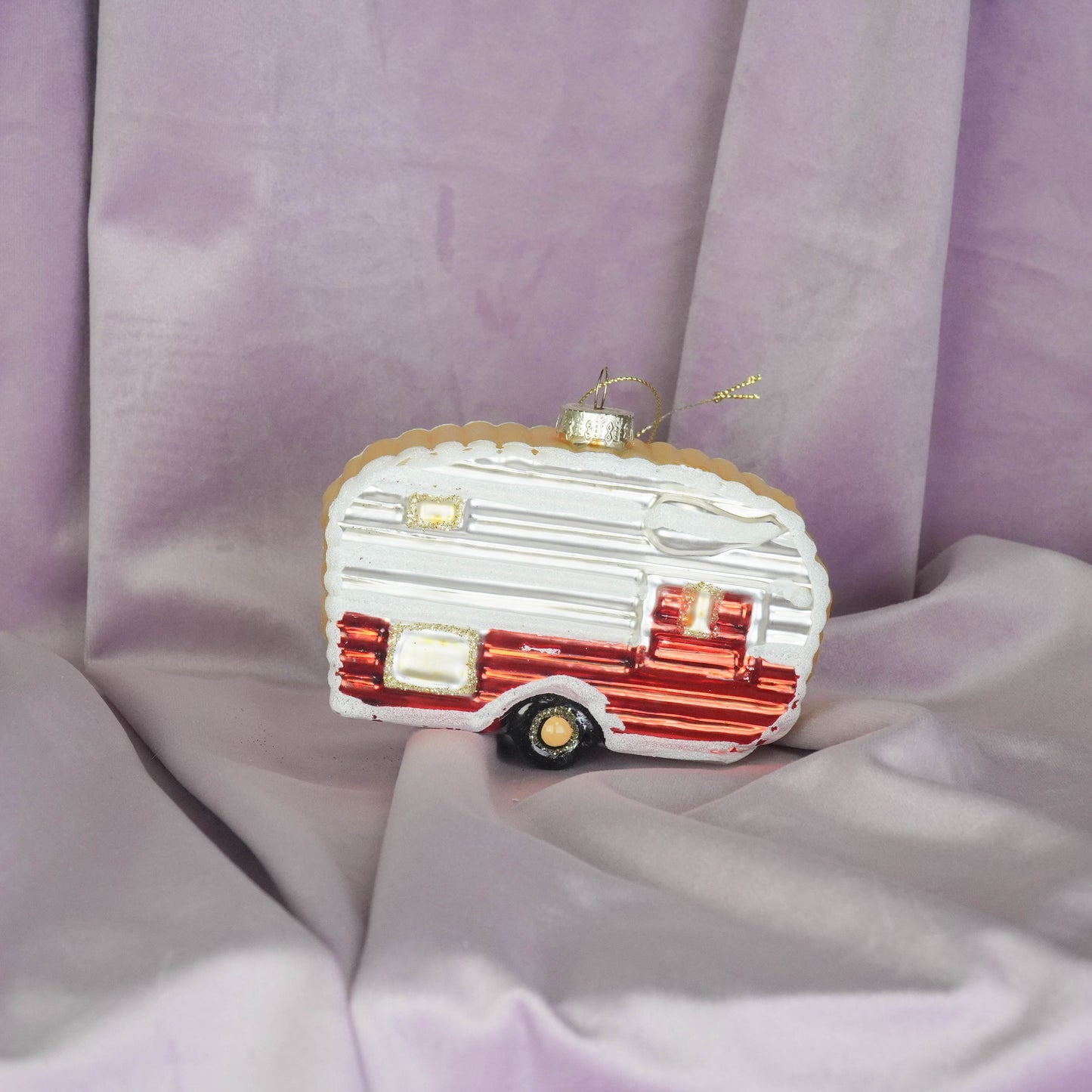 Xmas Hanger - Caravan - White/ Red - Glass - 11,5x5x8cm