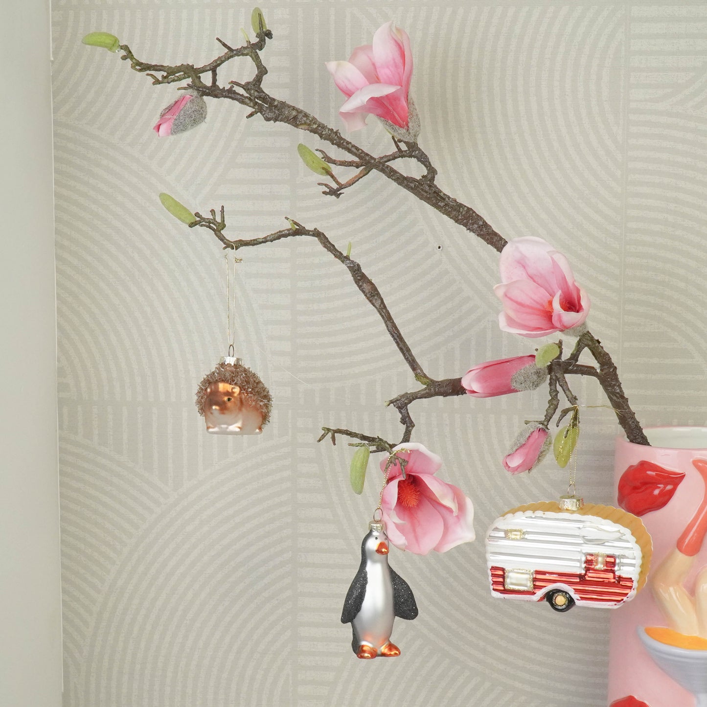 Xmas Hanger - Caravan - White/ Red - Glass - 11,5x5x8cm