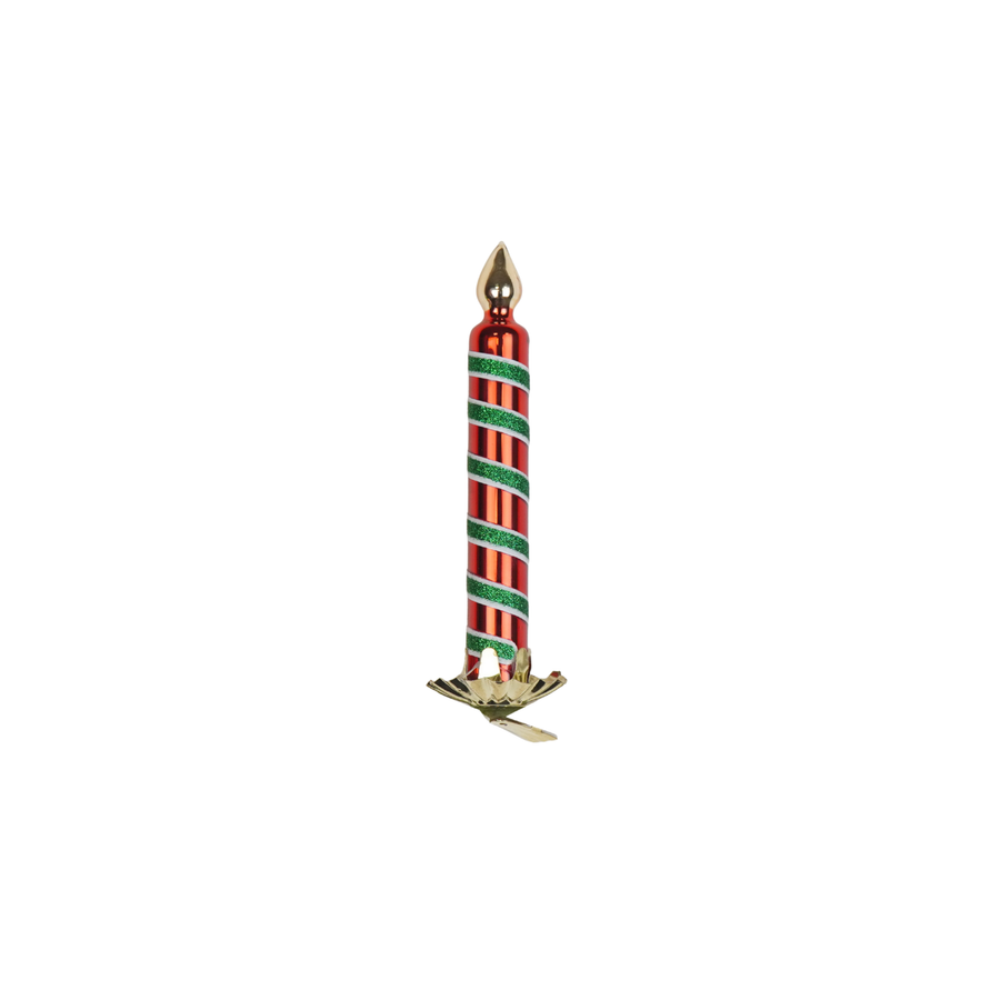Xmas Hanger - Candle Pinch - Red/ Green - Glass - 2x2x13cm