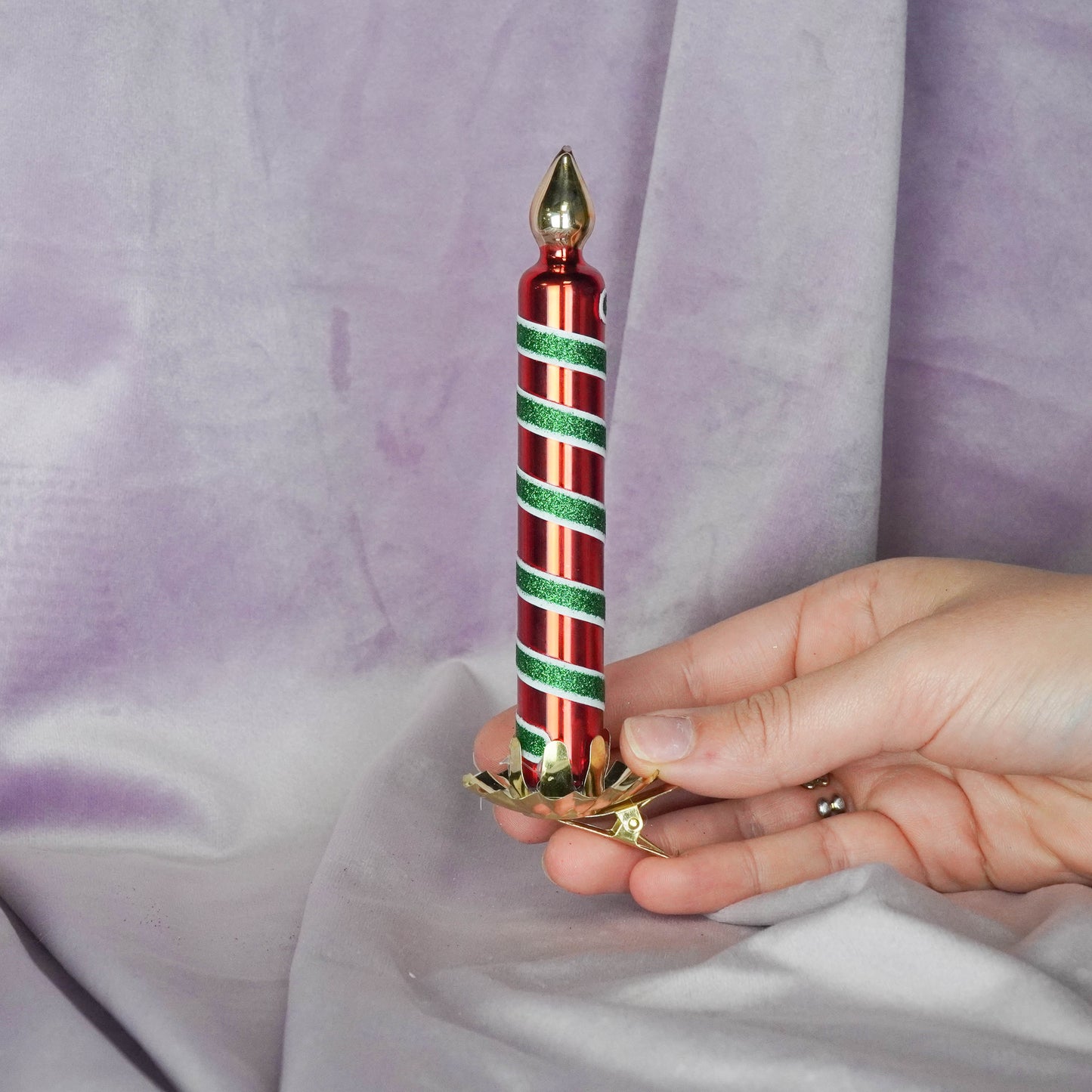 Xmas Hanger - Candle Pinch - Red/ Green - Glass - 2x2x13cm