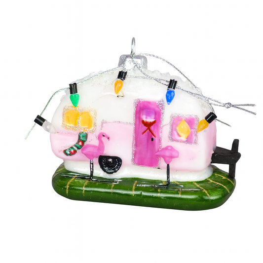 Xmas Hanger -Happy Caravan -Pink - Glass - 10x5x8cm