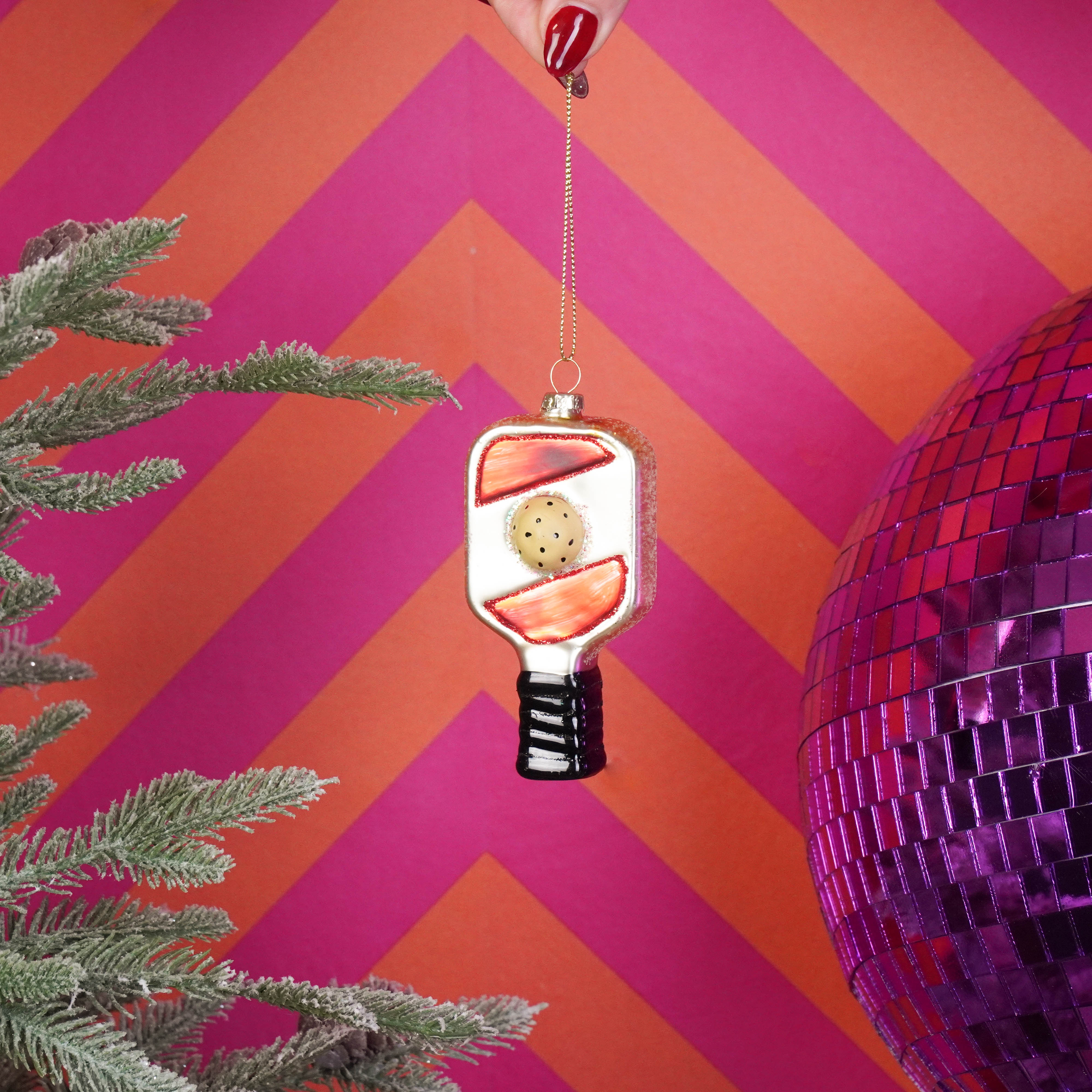 Xmas Hanger - Padel- Yellow/ Red - Glass - 5x3x10,5cm