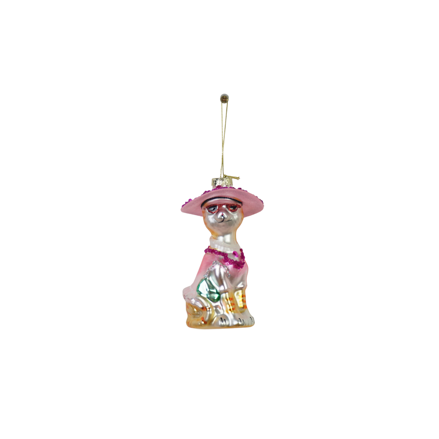 Xmas Hanger - Diva Cat- White/ Pink - Glass - 12x6x5cm