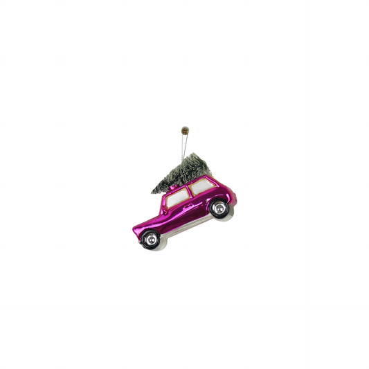 Ornament - Xmas Hanger -Pink Car/Xmas Tree 10x5x7cm