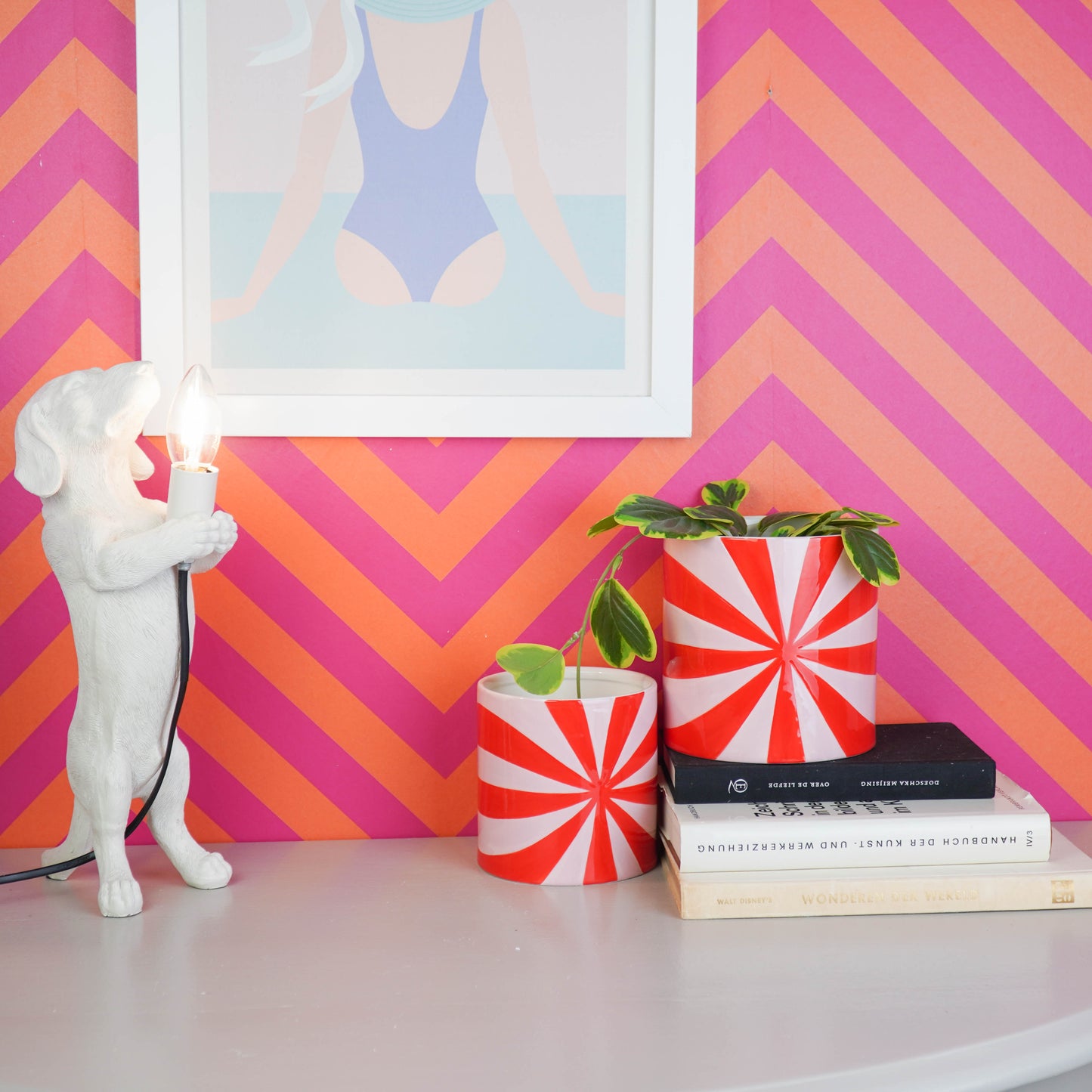 Pot - Flowerpot - Swirl - Red/Pink - 12.5x12.5x13cm