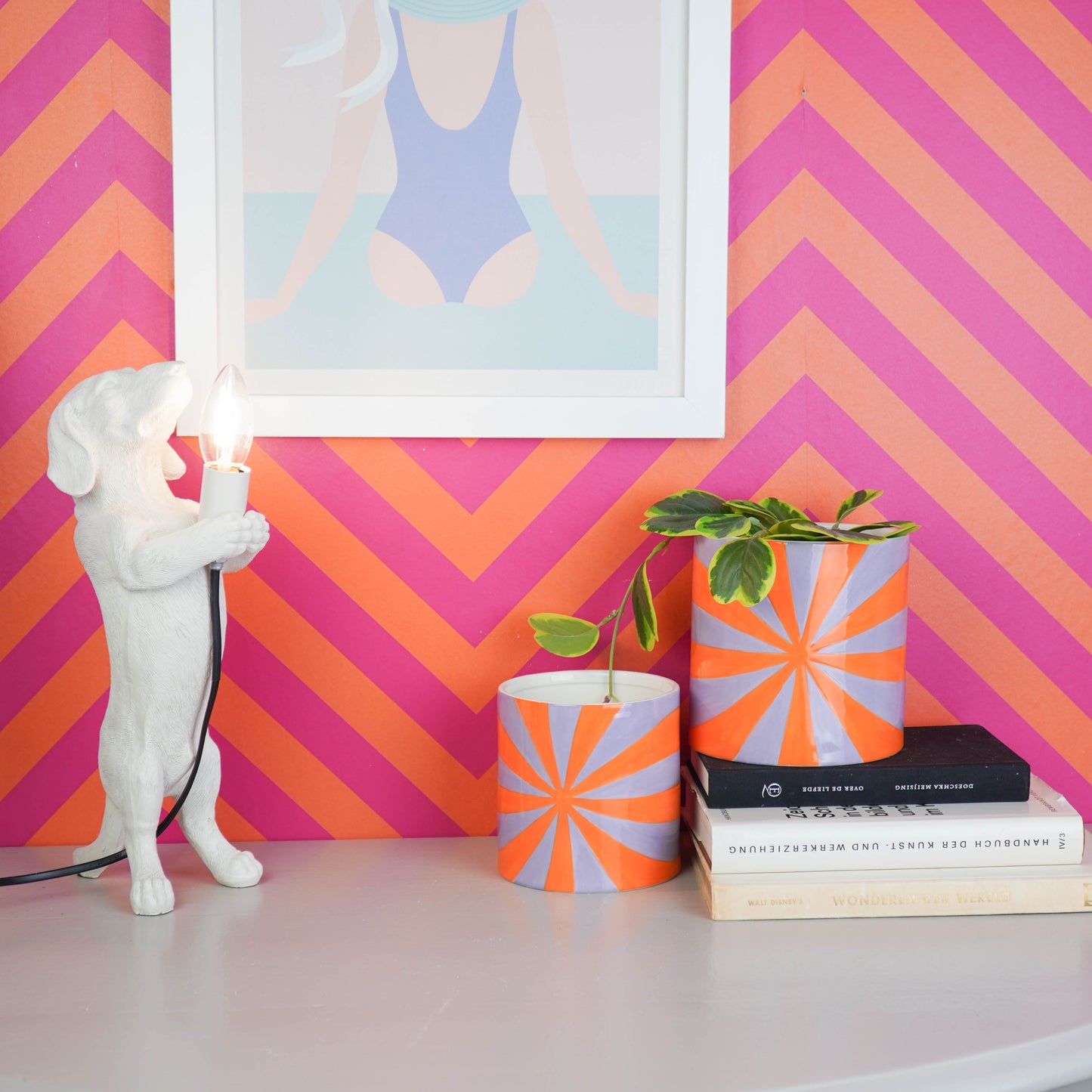 Pot - Flowerpot - Swirl - Lilac/Orange - 12.5x12.5x13cm