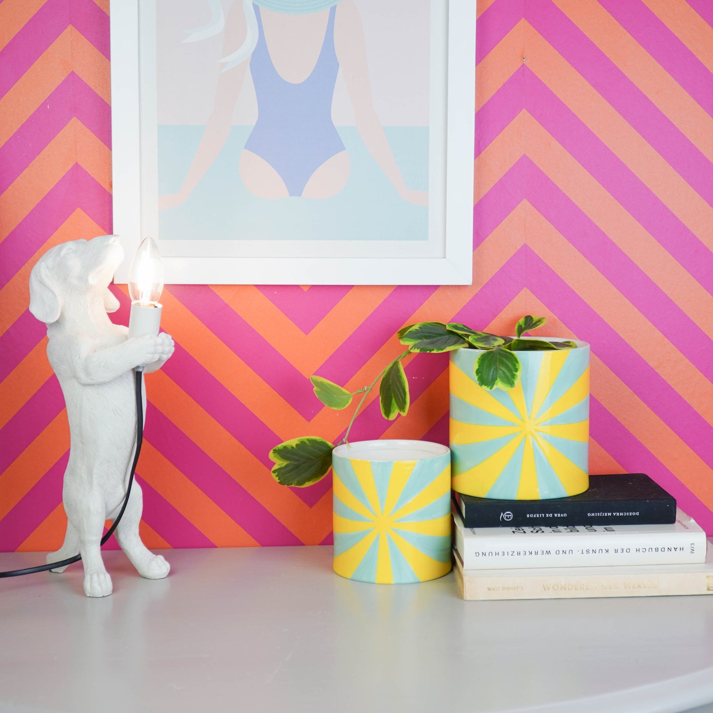 Pot - Flowerpot - Swirl - Yellow/Green - 15.5x15.5x16cm