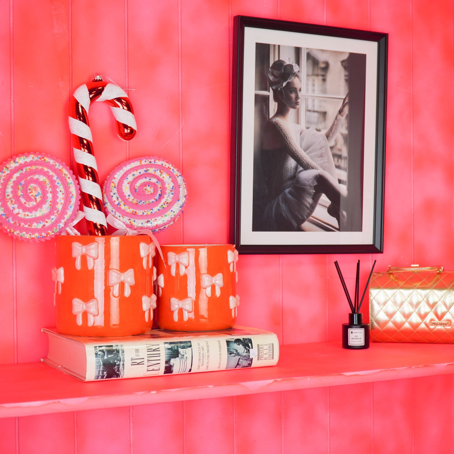 Pot - Flowerpot - Bow - Orange/Pink - 12.5x12.5x13cm