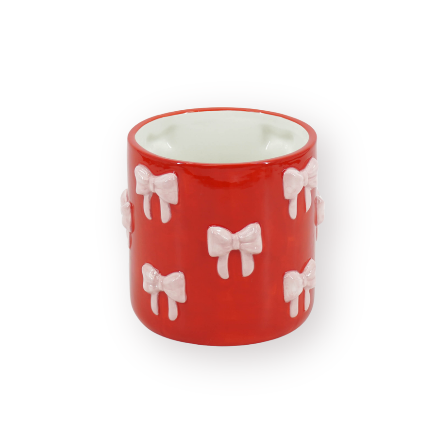 Pot - Flowerpot - Bow - Red/ Pink - 12.5x12.5x13cm